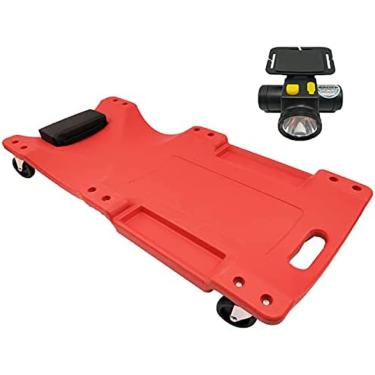 Imagem de KRASS Rodas de carrinho portáteis, carrinho de carro, creeper mecânico com encosto de cabeça macio, farol, deck ergonômico e caixa de coleção, capacidade de 136 kg, vermelho, colecionador 88