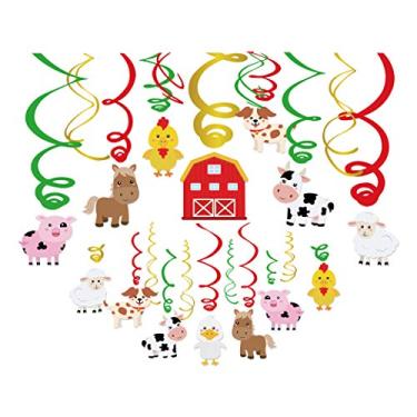 Imagem de CC HOME Decorações de redemoinho penduradas em animais de fazenda, serpentinas penduradas no teto da fazenda para festa de aniversário, chá de bebê, suprimentos de decoração de festa de casamento