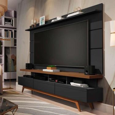 Imagem de rack com painel para tv até 72 polegadas vivare preto e freijó 180 cm