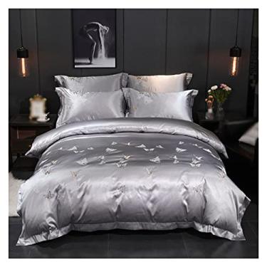 Imagem de Jogo de cama de algodão 4 peças Queen Size jogo de cama bordado lençol de capa de edredom (cor: D, tamanho: 1,4 * 1,8 m) (D 1,4 * 1,8 m)