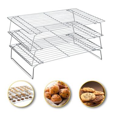 Imagem de Hunnycook Racks de resfriamento – 25,5 x 40,6 cm, 3 peças, prateleiras empilháveis para assadeira, grade de arame de aço inoxidável para assadeira, prateleiras de resfriamento para cozinhar e assar