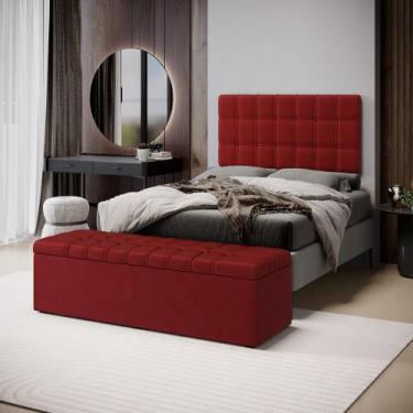 Imagem de Kit Painel Rana 140 e Calçadeira Alpha Veludo Aradecor, Vermelho, CASA