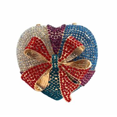 Imagem de WuDiaoer Elegante bolsa para noite com strass coração laço em forma de coração caixa de presente bolsa de cristal para mulheres formatura casamento clutch, Multicor