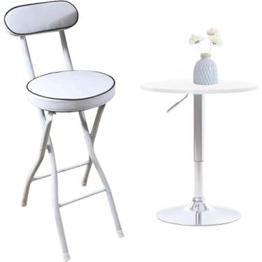 Imagem de Banco De Bar Dobrável Acolchoado Acolchoado, Cadeira Alta Redonda Dobrável, Banco De Cozinha Com Encosto E Apoio Para Os Pés, One Color, 60cm/24inch