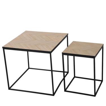 Imagem de Kit 02 Mesas Lateral ANM6205M Anima Office Quadrada Tampo em MDF Amadeirado Base em Ferro Preto