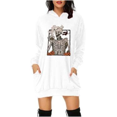 Imagem de Moda casual feminina Halloween estampado com bolsos com capuz vestido 