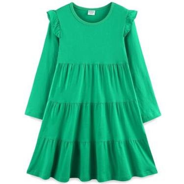 Imagem de Vestido infantil Bumeex para meninas, outono, Natal, algodão verde, 5t