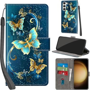 Imagem de Salanheo Capa carteira para Samsung Galaxy S23 Plus, com [3 compartimentos para cartões], fecho magnético com suporte, capa protetora flip de couro PU à prova de choque de 16,8 cm, borboleta verde