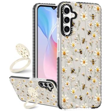 Imagem de Boaretiu Capa fofa Kawaii para Samsung Galaxy S24FE com suporte - Design de suporte de anel giratório adesivo de 360° para mulheres meninas e meninas para Samsung Galaxy S24FE capa, flor mel
