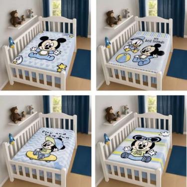 Imagem de Cobertor Infantil Raschel Plus Disney Minnie e Mickey Bebê Rosa Azul -