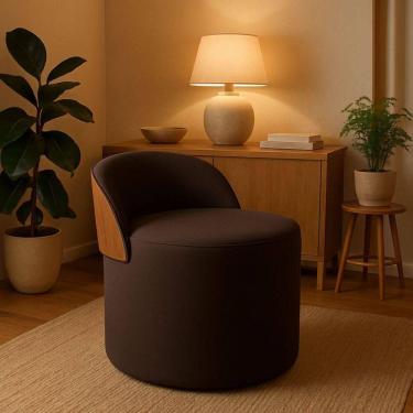 Imagem de Puff Encosto Corino Redondo Suede Sala Penteadeira Quarto Cor:marrom