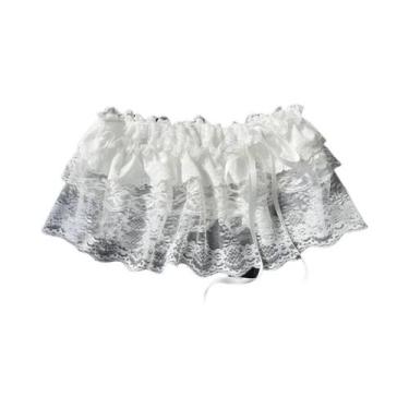 Imagem de Saia Mini A-Line Com Renda Branca, Saias De Gaze Em Camadas Estilo Cor