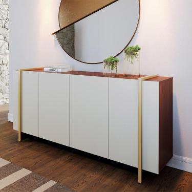 Imagem de Aparador Buffet 4 Portas Oliwia 160cm Sala Jantar Pé Dourado C04 - D'rossi Cor Off White E Nogueira