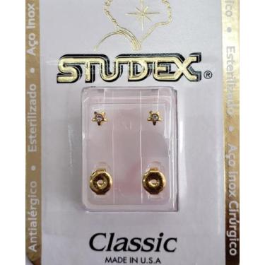 Imagem de Brinco studex classic 3mm estrela com pedra medio dourado cor:dourado,