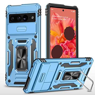 Imagem de YINGDAFENG Capa para Google Pixel 7, capa de celular resistente resistente de grau militar com suporte de anel magnético, pára-choques TPU + capa híbrida à prova de choque PC rígido, azul