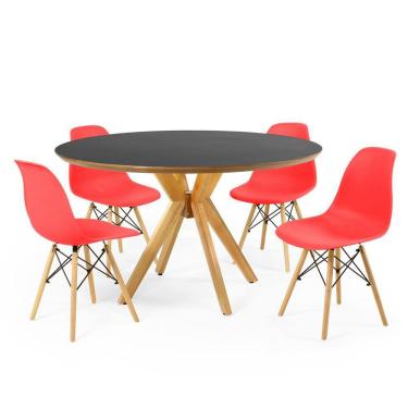 Imagem de Conjunto Mesa de Jantar Redonda Marci Premium Preta 120cm com 4 Cadeiras Eames Eiffel - Vermelho
