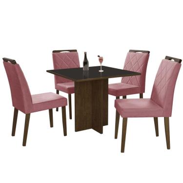 Imagem de Mesa de Jantar Los Angeles 90x90cm com 4 Cadeiras Cor Canela Grafite com Tecido Rose