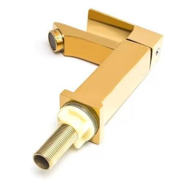 Imagem de Torneira Banheiro Lavabo Luxo Metal Dourada Brilho Bica