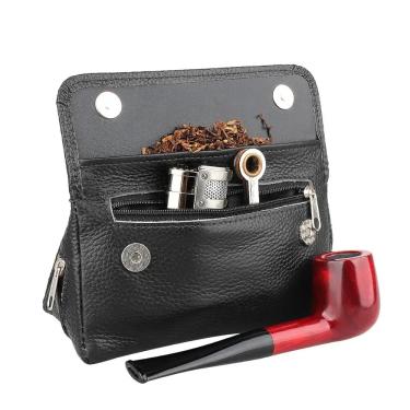 Imagem de Preto marrom couro saco de tabaco tubo bolsa caso saco de fumar para 2 tubos ferramenta filtro de