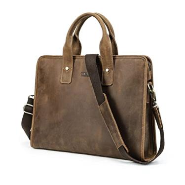 Imagem de Contacts Maleta masculina de couro genuíno para laptop de 14 polegadas Crazy Horse Leather Messenger Bag Satchel, Marrom, One_Size