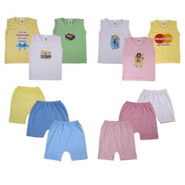 Imagem de Kit 6 Peças Camisetas Regata Estampadas Shorts Roupinha Bebê - Tanran