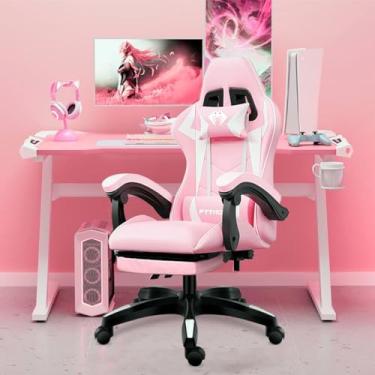 Imagem de Cadeira Ergonômica Gamer Jogos Reclinável Apoio Para Os Pés (Rosa)