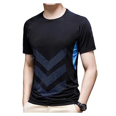 Imagem de Camiseta masculina atlética de manga curta, caimento solto, gola redonda, lisa, alta elasticidade, macia, Cor 6, XG