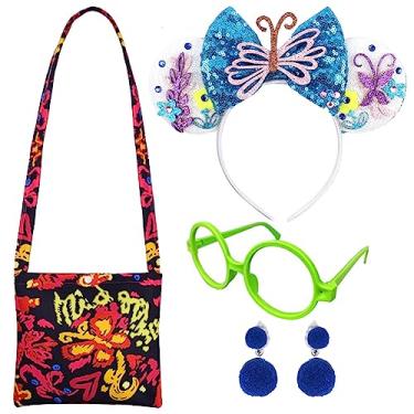 Imagem de Girls Encanto Costume Accessories Mirabel Dress up Accessories for Girls Mirabel Headband Bag Green Glasses Earrings Halloween Christmas Party Favors for Kids (B)