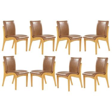 Imagem de Kit 8 Cadeiras Jantar Estofada Lisboa Madeira Mel Tecido Caramelo L85 RMI