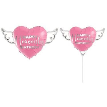 Imagem de Happy Heavenly Pink Birthday Balloons Heart Shaped with angel wings (2 Pack)