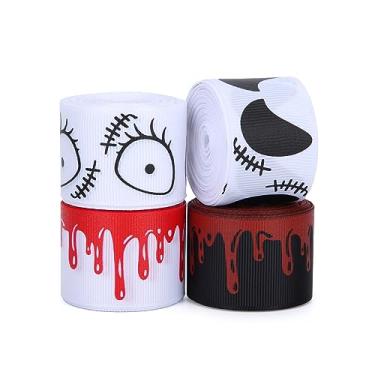 Imagem de Meseey Fita de Estranho Mundo de Estranho Mundo 3D Gotejamento de Sangue Filme de Terror Jack Skellington Face Sally Patch Fita de Decoração de Halloween para Embrulho de Presente Artesanatos DIY Festa de Natal (sangue e rosto)