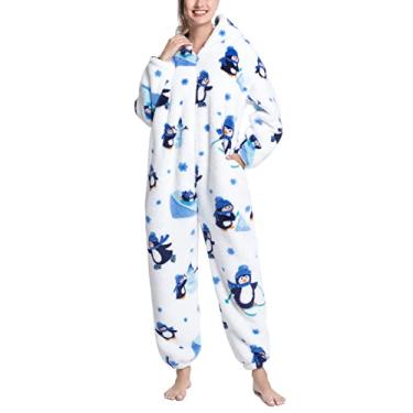 Imagem de Macacão Felpudo Com Capuz Estampado, Macacão Elegante de Pijama de lã de Manga Comprida Macio e Quente para o Quarto (M)