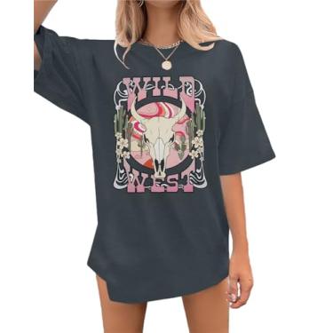 Imagem de Camisetas femininas Western Shirts Wild West Rodeo Cowgirl Outfits Oversized Country Music Concert Shirts, Cinza, P