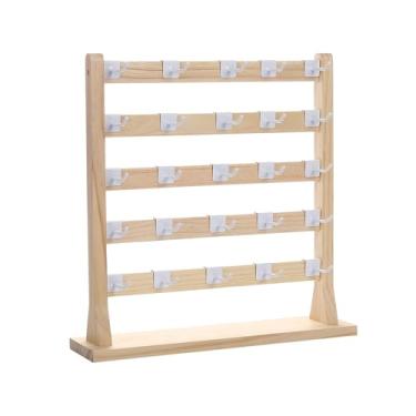 Imagem de Deevoka Brincos de madeira expositor jóias rack com ganchos colar organizador jóias para brinco cartões, pendurado pulseiras, 5º nível