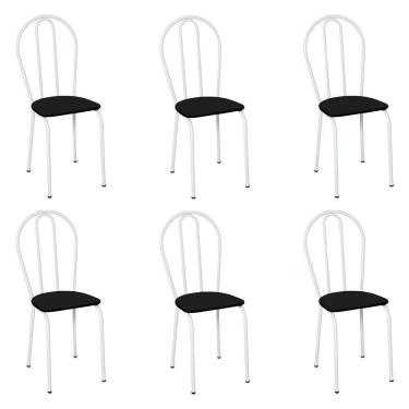 Imagem de Kit 6 Cadeiras De Cozinha Texas Liso Preto Pés De Ferro Branco - Pallazio