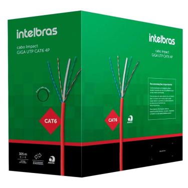 Imagem de Caixa Cabo de Rede 305 Metros, Impact Giga CAT6 UTP 4P IG6CVM Intelbras - Vermelho