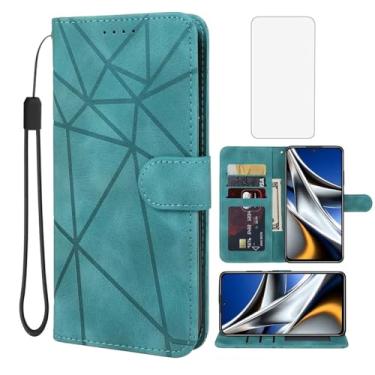 Imagem de Wanyuexes Capa para Poco X4 Pro 5G, capa carteira 2201116PG com protetor de tela de vidro temperado, sensação de pele PU flip fólio suporte para cartão de crédito suporte para celular Xiaomi Poco X4