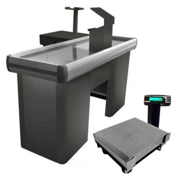 Imagem de Caixa Supermercado Empacotador Preto 1,50m Check Out E Balança 30kg Urano Bivolt