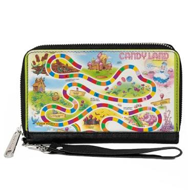 Imagem de Buckle-Down Carteira Hasbro, zíper ao redor, layout de tabuleiro de jogo Candy Land, couro vegano, Multicor, 7.5"x4.5", Casual