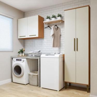 Imagem de Lavanderia Modulada 1 Armário Multiuso e Armário Aéreo São Gonçalo Nature/Off White
