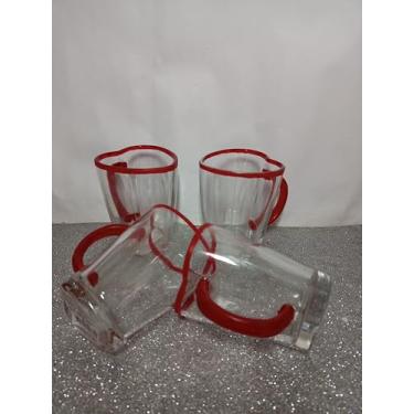 Imagem de Kit 04 Xícaras Coração de Vidro Transparente com Alças Vermelhas, 240ml