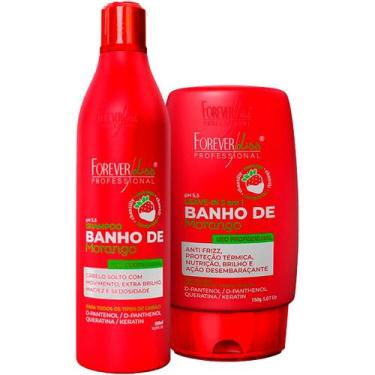 Imagem de Kit Banho Verniz Morango Leave-in e Shampoo Forever Liss  - Forever Li