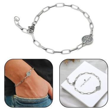 Imagem de Pulseira Pingente Medalha de São Bento Corrente Inox - FORNECEDOR 1
