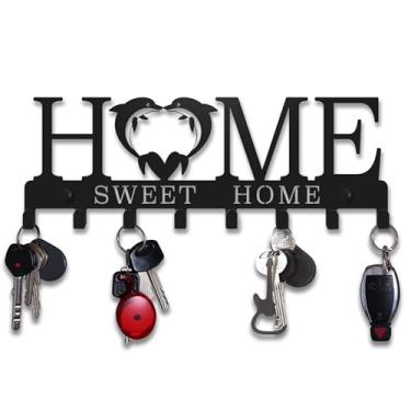 Imagem de Dolmifapro Porta-chaves para parede, porta-chaves Sweet Home, ganchos montados na parede, decoração de parede de metal para Natal, Halloween, entrada, cozinha, corredor, garagem, escritório