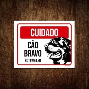 Imagem de Kit 10 Placas Cuidado Cão Cachorro Bravo Rottweiler 27X35 - Sinalizo