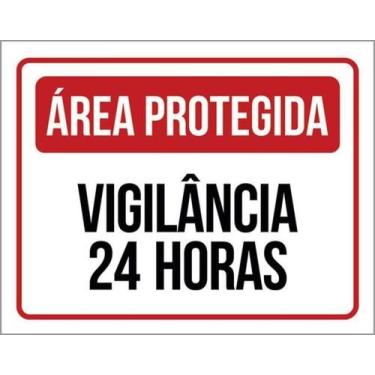 Imagem de Kit 5 Placas Sinalização Área Protegida Vigilância 24 Horas - Sinalizo