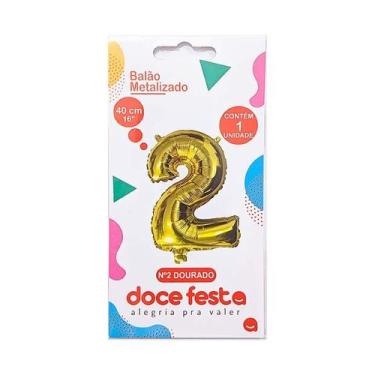 Imagem de Balão Metalizado Números 40cm Dourado - FUTURE, 2, Dourado