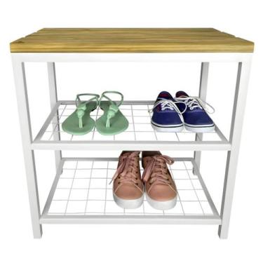 Imagem de Banco Sapateira Strassis Design SD-5001-50 Metal e Madeira Cor: Branca