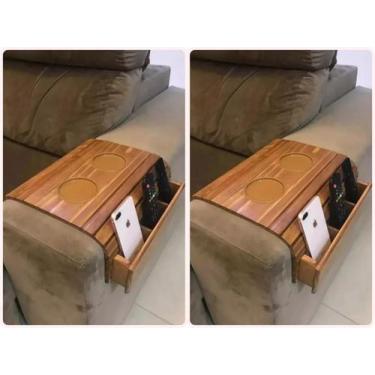 Imagem de Kit Esteira Bandeja Para Sofá 2 Com Porta Controle Porta Copos Mel - J