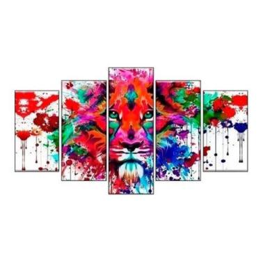 Imagem de Quadro Decorativo Sala Leão Psicodélico 5 Partes Mosaico - NEYRAD